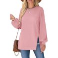 thumbnail image 2 of Fashnice Hauts pour Femmes Chandail en Molleton Col Rond Manches Longues Chandail Doux Automne Chandails en Molleton Rose P, 2 of 6