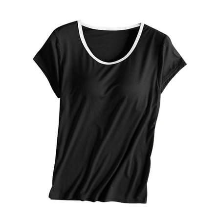 yievot Women s Sleep Tank Built-in Bra Padded Active Camisole Short Sleeves Pajama Casual Tops T-Shirt