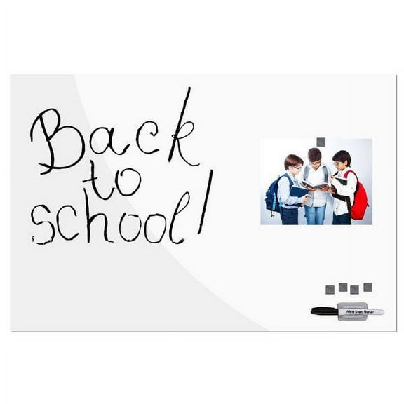 Magnetic Glass Board White, 15.75" x 23.63" With 1 Pen & 4 Magnetic Pins
