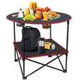 thumbnail image 1 of Mesa de camping portátil Mesas de picnic plegables Mesa plegable liviana Mesa de playa de lona impermeable para exteriores con 4 portavasos y bolsas de transporte para acampar, playa, fogatas y paseos, 1 of 5