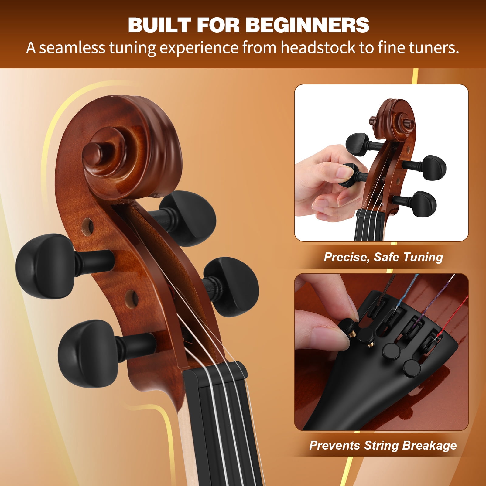 MUSTAR 4/4 Full Classic Violin Set with Bow, Rosins, Hard Case, Mute, Fingerboard Stickers, Shoulder Rest, Beginner Kit (Brown)
