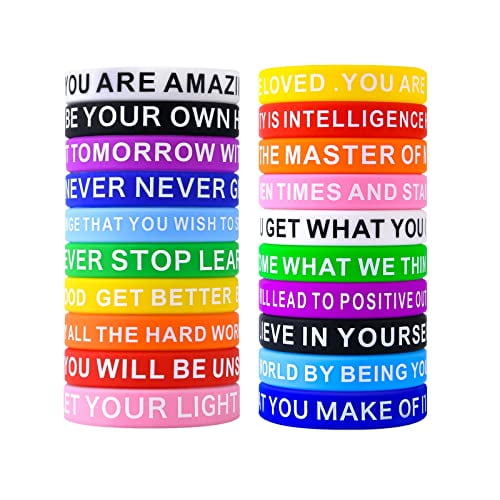 SlocciPro 20 Pieces Motivational Quote Rubber Wristbands Colored