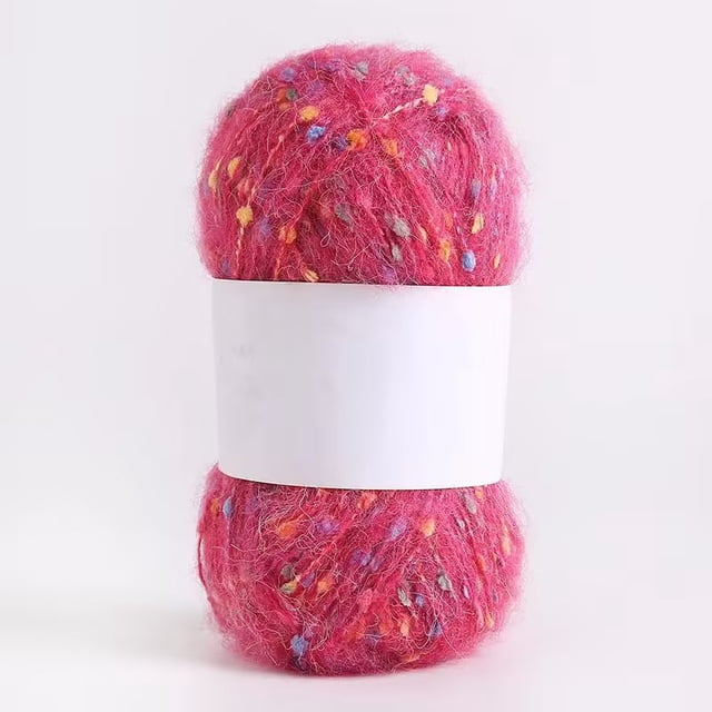 Namzi Hilo de mohair con puntos de colores de 100 g, hilo suave para tejer a mano y hacer ganchillo, ideal para bufandas, chales y manualidades, color rojo.