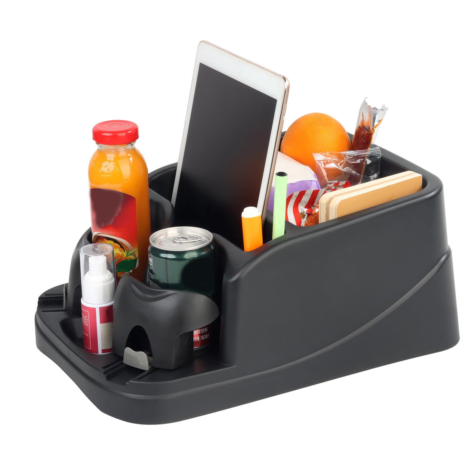 Central Console Armrest Rear Seat Storage Box Organizers Container Tray Car Interior Organizers with 2 Cup Holder