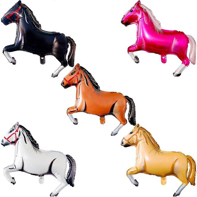 Paquete de 5 globos de caballo para decoración de cumpleaños infantil, globos de aluminio con temática de caballo para fiestas temáticas de animales.
