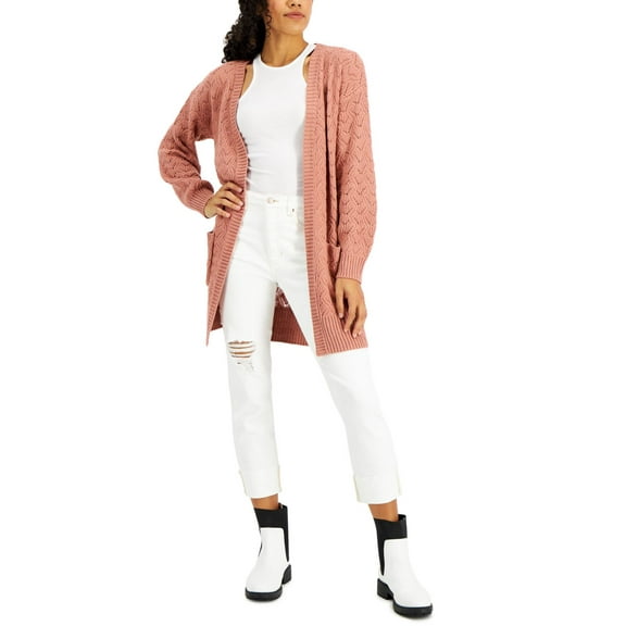 Hippie Rose Juniors Bubble Sleeve Cardigan,Natrual Rose,Large