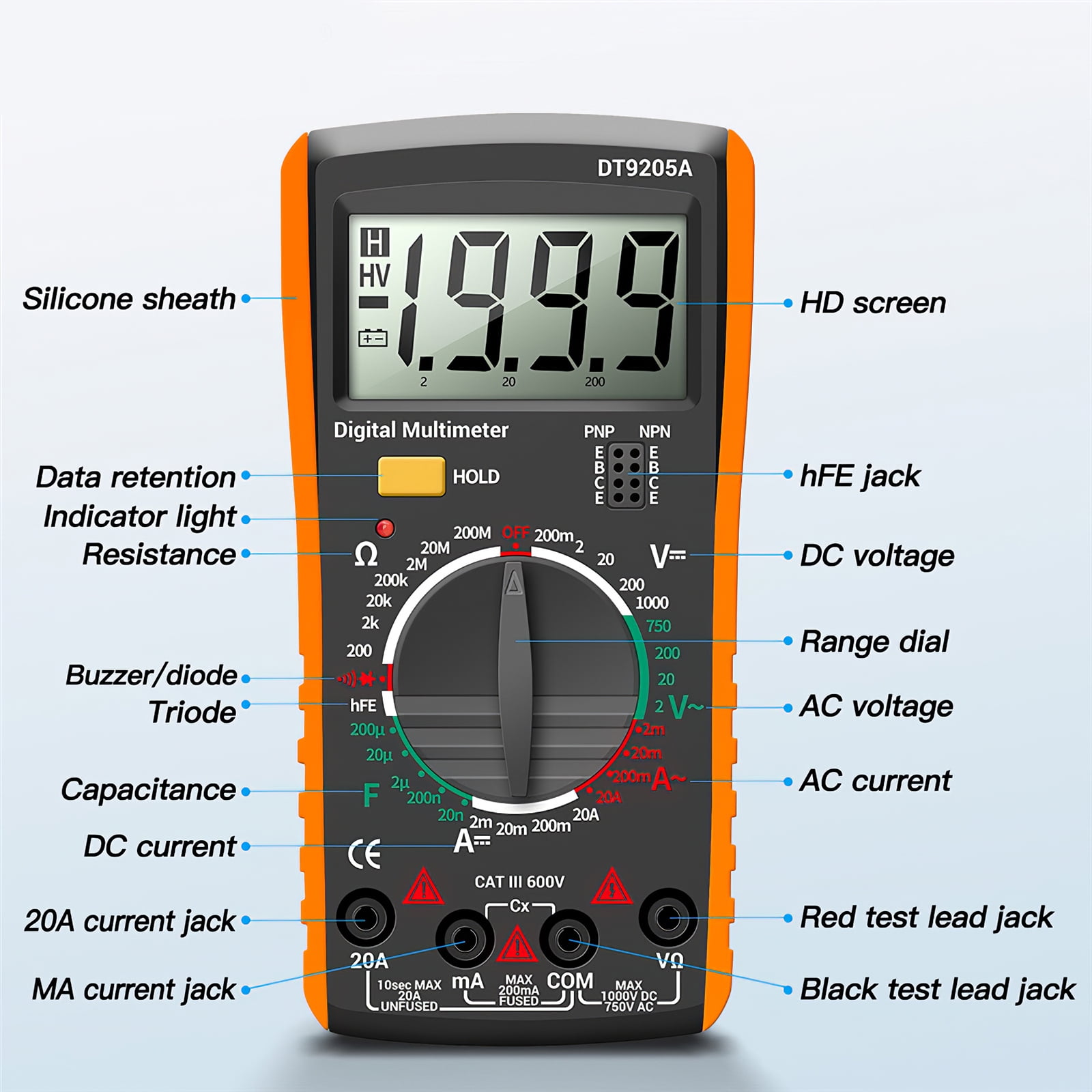 Proster Auto-Ranging Digital Multimeter 6000 Counts and 2000uF Digital Multimeters Meter Amp Ohm Volt Meter Multi Tester with Capacitance Test and Temperature Measurement 