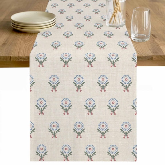 Bohemia Table Runner - 90 Inch Long Modern Abstarct Floral Flowers Boho Beige Cotton and Linen Blended Dress Scarves Farmhouse Table Runner for Kitchen Dining, Coffee Table, 13" x 90"