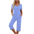 thumbnail image 2 of Tnhcen Women Pajama Set 2 Piece Short Sleeve V Neck Top and Capri Pants Floral Print Lounge Wear Soft Stretch Nightwear Matching Set Summer Sleepwear Casual Home Wear S-2XL, 2 of 7
