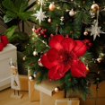 thumbnail image 3 of 7.5" Large Christmas Magnolia Flowers, Glitter Artificial Poinsettia Stems, Velvet Texture Christmas Tree Ornaments, Home Table Decorations for Holiday Party Decor, 1 Pack,Red, 3 of 6