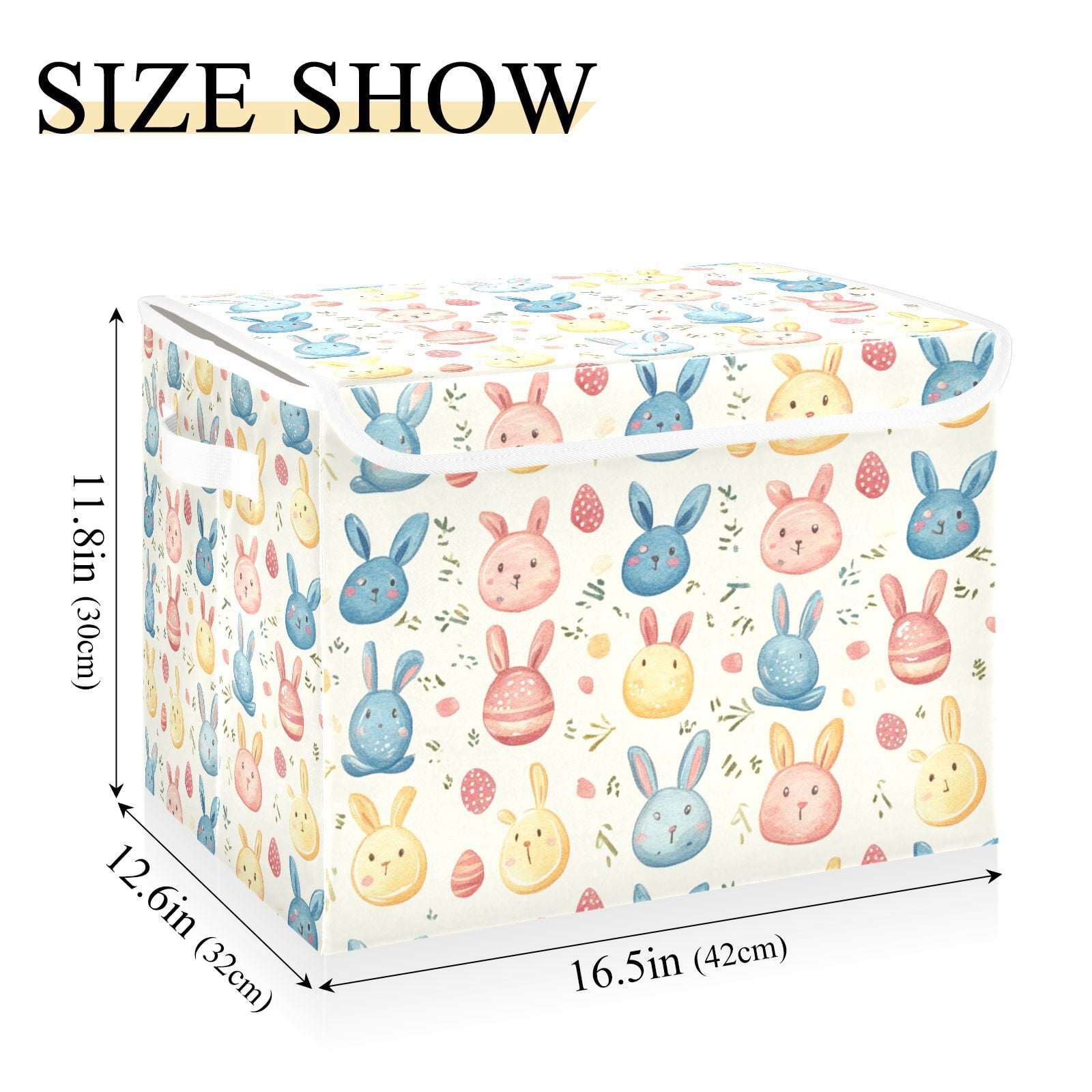 Easter Rabbits and Leaves Storage Basket for Shelves Foldable Container Organizer for Organizing Toys Clothes Books with Handles