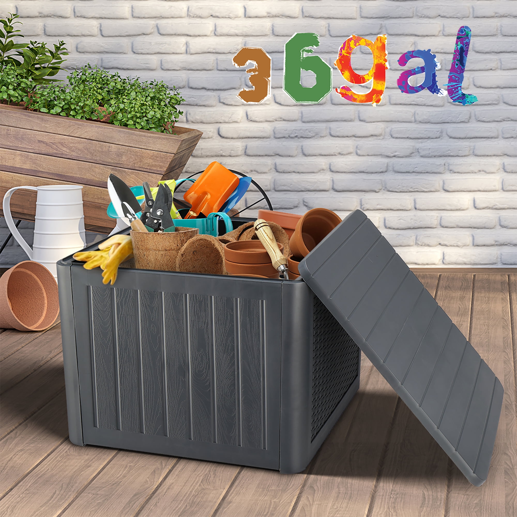 Seizeen Deck Box Outdoor Storage, Small Patio Storage Box for Pool