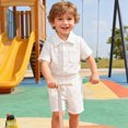 thumbnail image 2 of Kaprioy Baby Boys Clothes Set Toddler Infant Boys Button-down Shirt Tops + Cotton Gauze Shorts Summer Outfit 2PCS with Pockets Baby Boys' Shorts Sets, 2 of 5