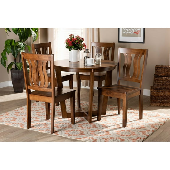 Baxton Studio Elodia Modern and Contemporary Transitional Walnut Brown Finished Wood 5-Piece Dining Set