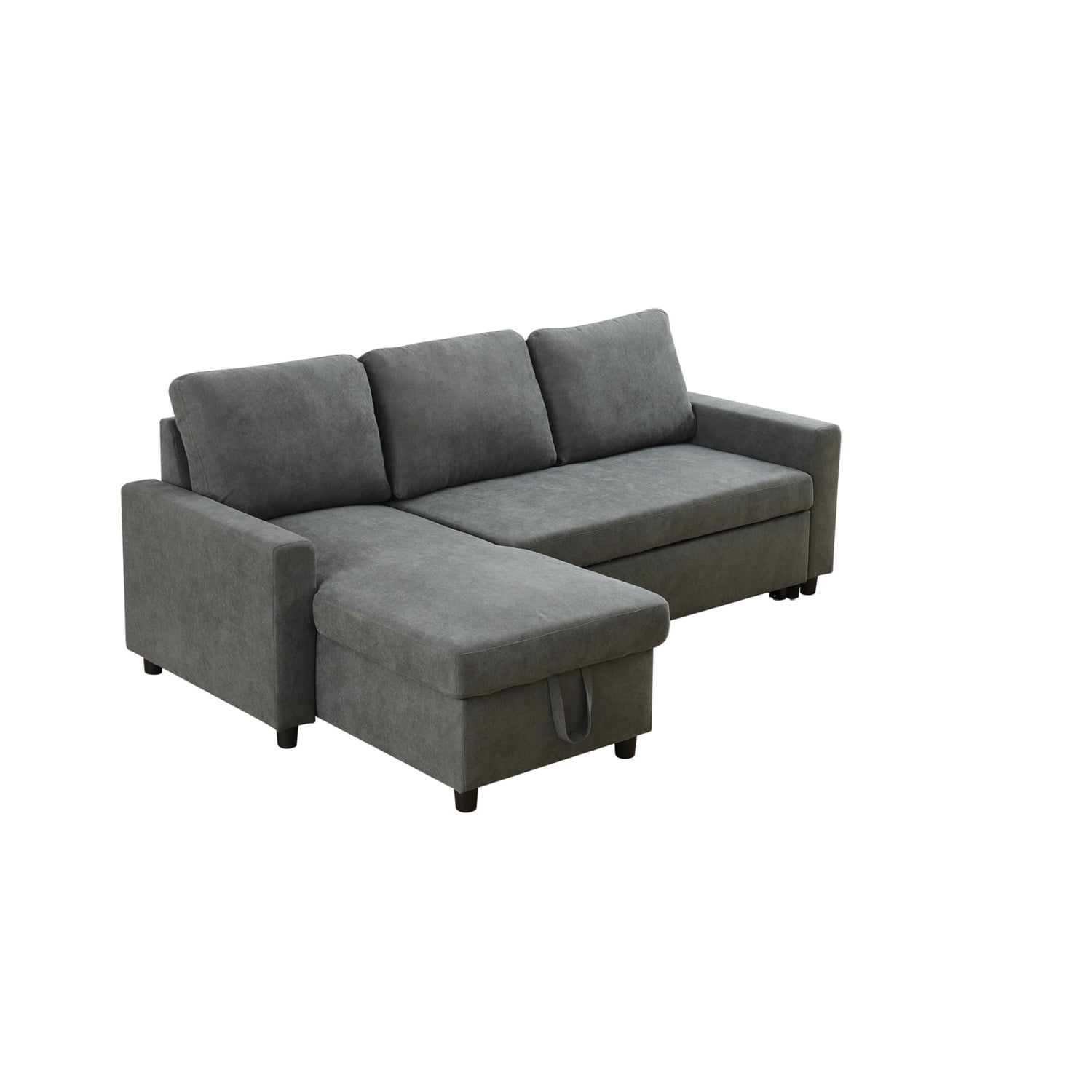 Hommoo Flannelette Reversible L-Shaped Sleeper Sofa Bed, Modern Sectional Couch Sofa Bed with Storage, Pull-Out Couch Sofa for Living Room, Bedroom and Office, Dark Grey