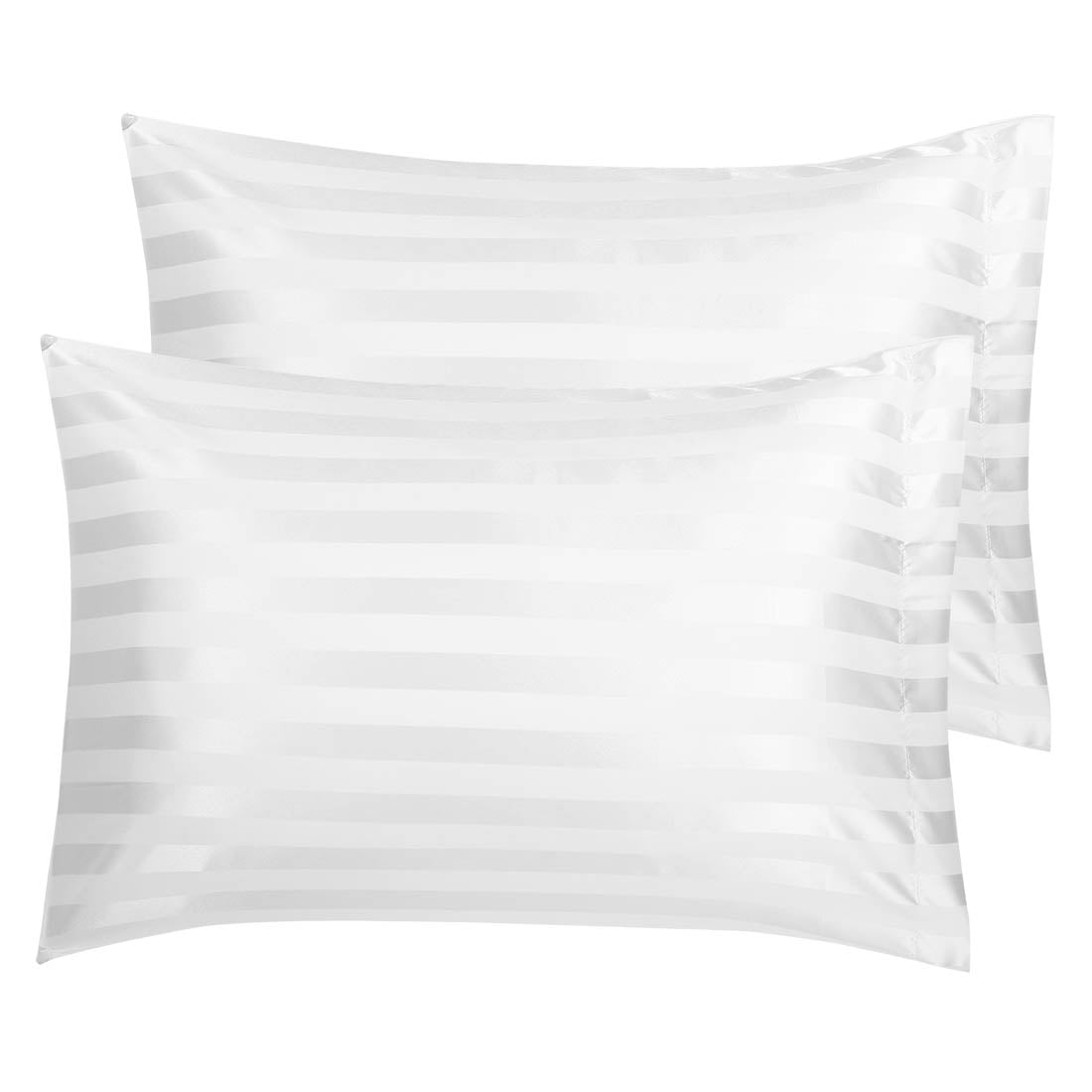 Unique Bargains 2Pack Satin Pillowcases Pillow Covers Silver Stripe
