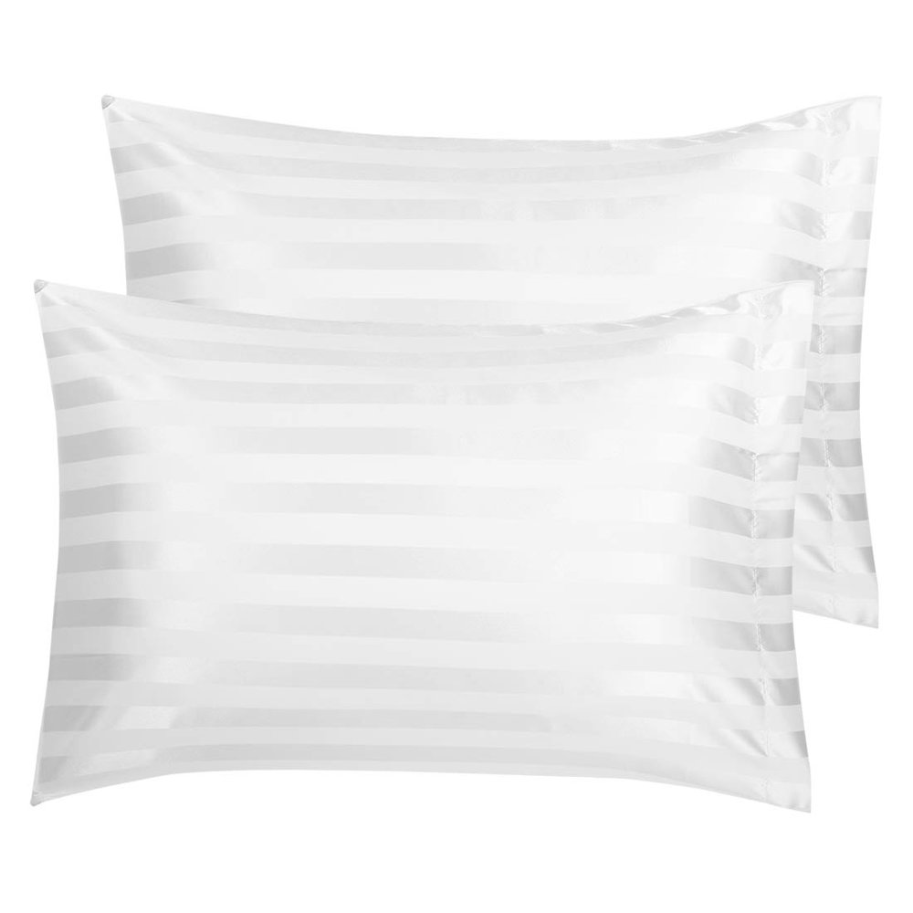 Unique Bargains 2Pack Satin Pillowcases Pillow Covers Silver Stripe Standard