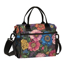 FORMRS Insulated Lunch Bag Unisex Large Capacity with Shoulder Strap, Vibrant Blooming Flowers