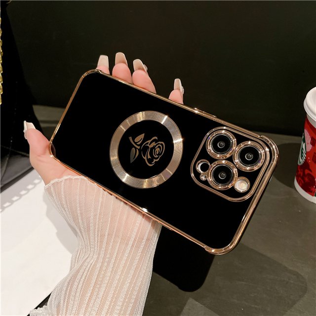 For iPhone 15 Pro Max Luxury Magsafe Magnetic Flowers Plating Frame Phone Case For iPhone 11 12 13 14 Plus Soft Protective Cover YXQ