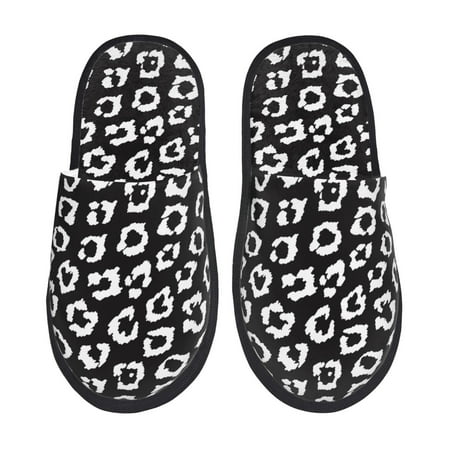 Balery Black Leopard Slient Indoor Furry Fleece Comfort House Shoes Soft Non-Slip Home Shoes Cotton slippers House Slippers-- Large