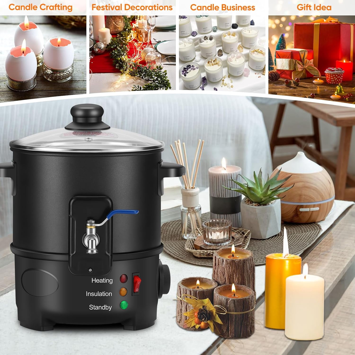 Panghuhu88 Wax for Candle Making, 4L Candle Making Wax Melting Pot with Temp Control, Soap Melter for soap Making Supplies,Electric Non-Stick Candle Wax Melter for Candle Soap Business and Home