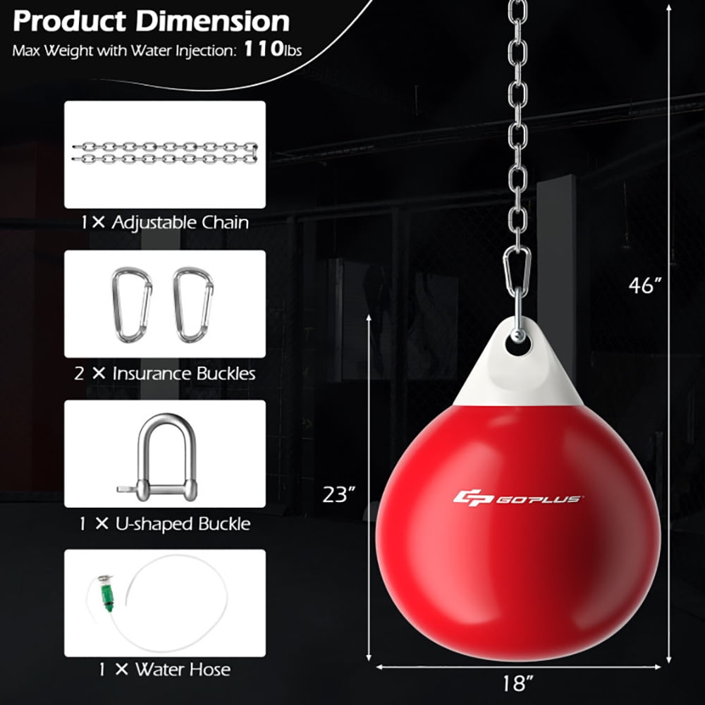 Spaco 18 Inch 110 Pound Heavy Punching Water Aqua Bag, Water Aqua Bag with Adjustable Metal Chain, Punching Bag for Adults, Red