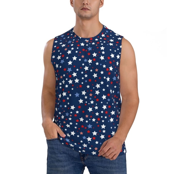Fotbe Colorful Stars Men's Camiseta sin Mangas Estampada para Hombres, Playera Casual para Gimnasio, Entrenamiento, Playa-Large