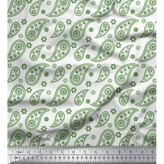 Soimoi Green Cotton Duck Fabric Paisleys Paisley Fabric Prints By Yard 42 Inch Wide