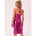 thumbnail image 2 of Vestido de Cuello Halter Cruzado para Mujer Vestido Brillante Y2K Keyhole Bodycon Midi Vestido de Fiestas Rosa caliente XL, 2 of 5