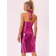 thumbnail image 3 of Vestido de Cuello Halter Cruzado para Mujer Vestido Brillante Y2K Keyhole Bodycon Midi Vestido de Fiestas Rosa caliente L, 3 of 6