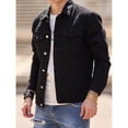 thumbnail image 4 of WREESH Fashion Winter Jacket Men'S Lapel Solid Color Multi-Pocket Wear Hole Button Denim Outwear Trend Long Sleeve Jacket Coat Black, 4 of 9