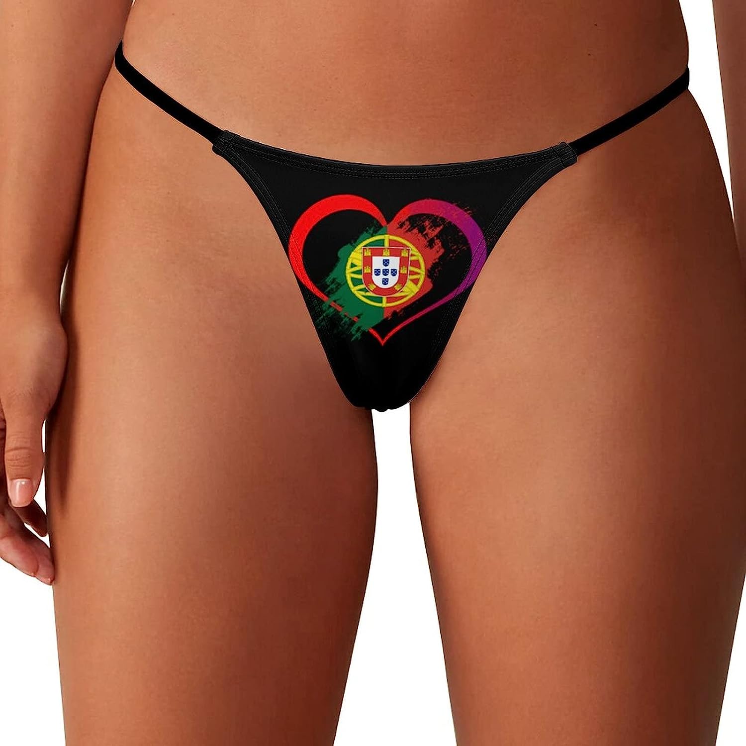 Heart of Portugal Flag Seamless Thongs for Women Low Rise Invisible Breathable Thong Panties XS