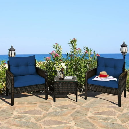 3 Piece Patio Furniture Set, Outdoor Rattan Sectional Sofa Set with