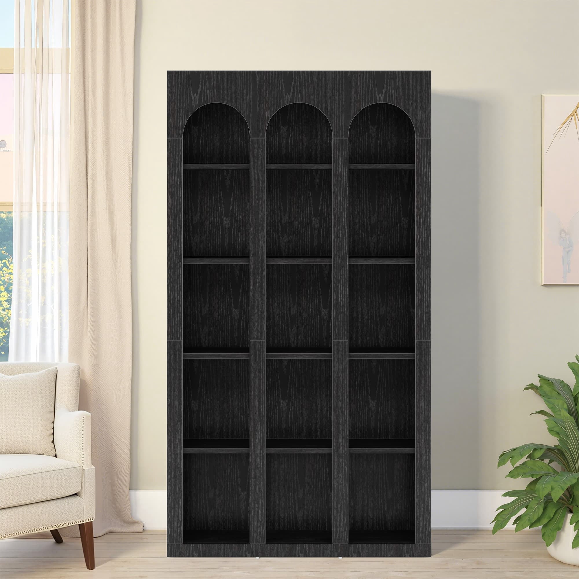 MAYEERTY Vintage Farmhouse Arched 5-Tier Tall Bookcase, 70.8 Inch Wide Curved Top Open Display Storage Shelf