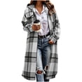 thumbnail image 2 of SYwaren Women's Plaid Jacket Lapel Zip-Up Long Sleeve Irregular Plaid Tweed Woolen Cardigan with Chest Pocket Outerwear Top, 2 of 8