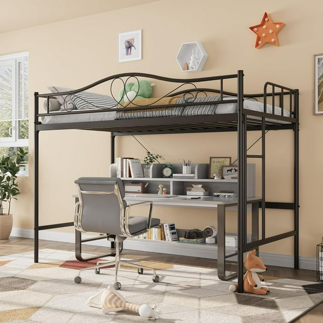EDTara Heavy Duty Twin Loft Bed, Metal Frame With Full-Length Guardrail and Ladder, Noise-Free, No Box Spring Required