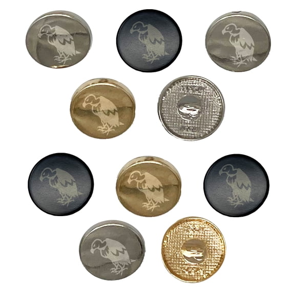 Bowling Ball Rolling Towards Pins Set of 10 Metal 0.6" (15mm) Sewing Shank Round Buttons - Silver Color