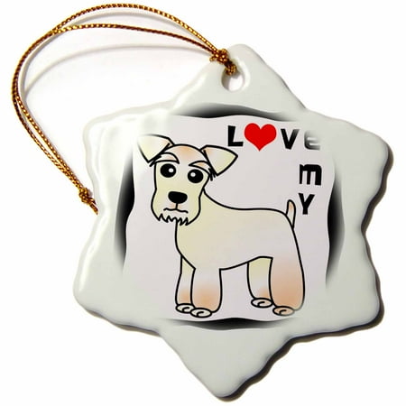 - 3dRose I Love My Miniature Schnauzer Dog - Wheaten - Red Heart, Snowflake Ornament, Porcelain, 3-inch