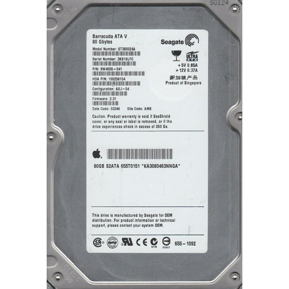 ST380024A, 3KB, AMK, PN 9W4008-041, FW 3.31, Seagate 80GB IDE 3.5 Hard Drive