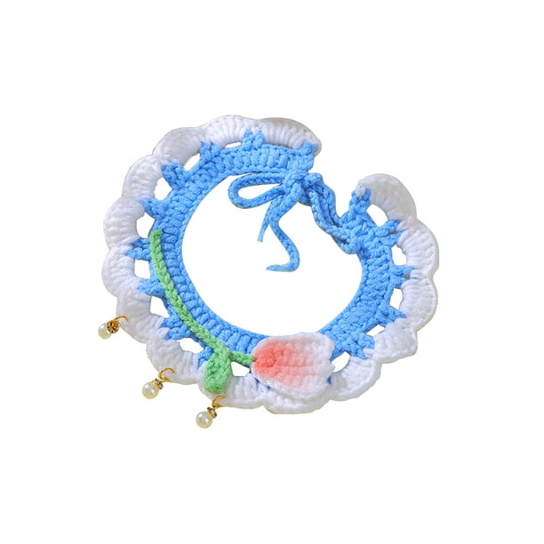 Pañuelo de crochet de un color, collar de punto para mascotas con perla, collar de gato suave, pañuelo para perro, hecho a mano, lindo y ligero collar con babero para mascotas, disfraz de mascota