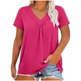 thumbnail image 1 of BLVB Haut pour Femme Grande Taille Été T-Shirt à Manches Courtes Col en V Blouse Chic Décontractée Tunique Plissée T-Shirts, 1 of 5