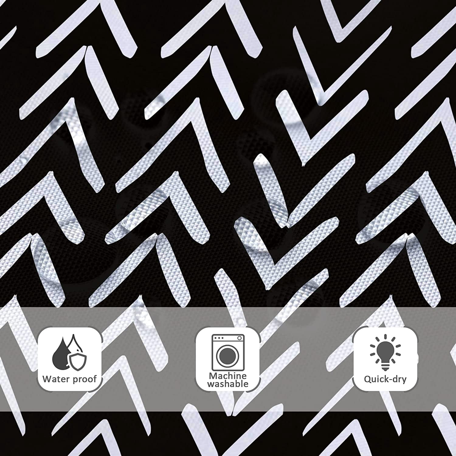 Black Stall Small Boho Shower Curtain for Bathroom Half Size 36x72 Inch Geometric Chevron Striped Herringbone Single Narrow Tiny Walkin Rv Dorm Decor Fabric Bathroom Set Polyester Waterproof