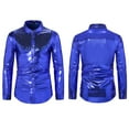 thumbnail image 4 of VSSSJ Button Down Shirts for Men Slim Fit Sequin Contrast Color Foil Long Sleeve Collared Shirt Blouse Fashion Disco Nightclub Party T-Shirts Blue M, 4 of 4