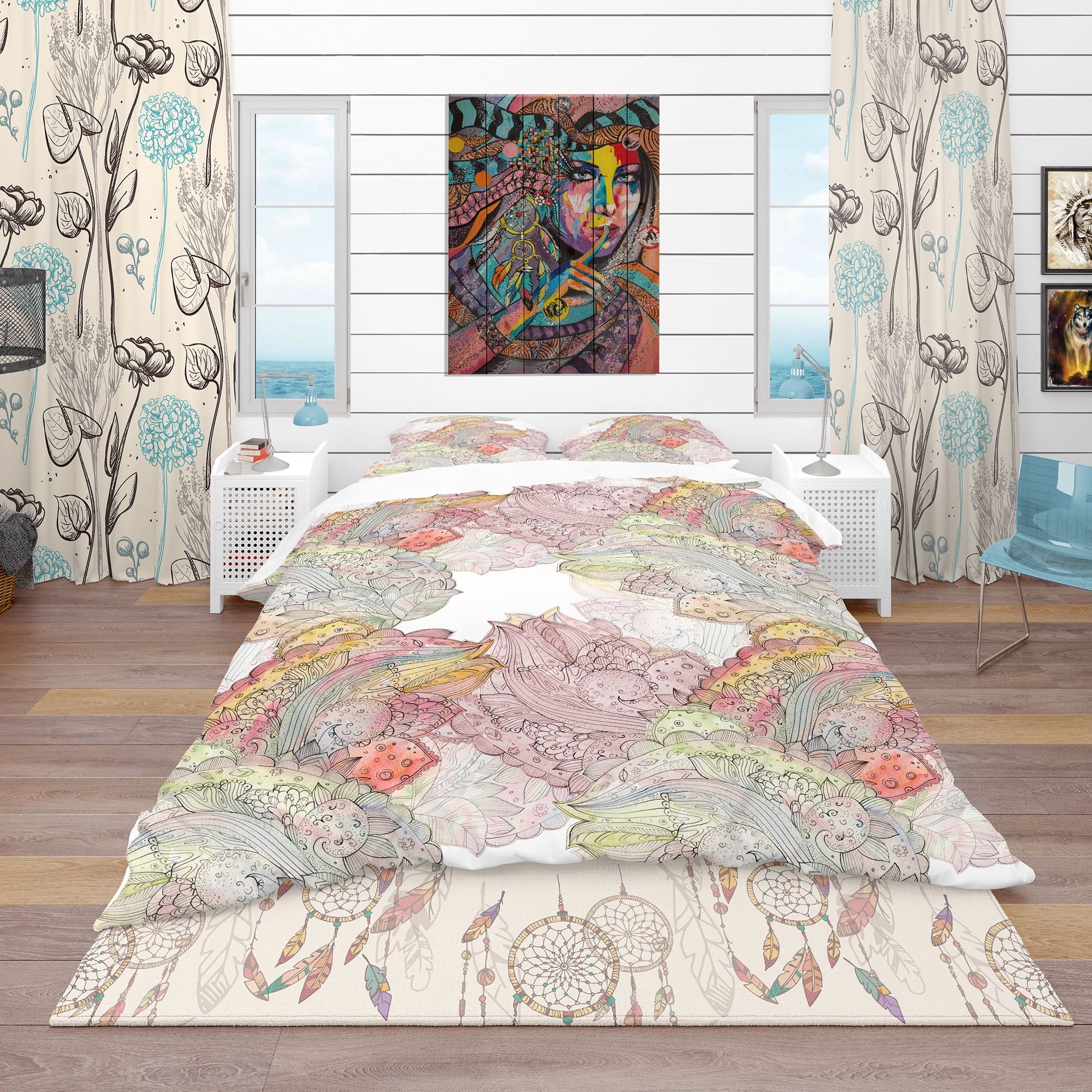 Designart 'Watercolor Painting with Ethnic Motif' Bohemian & Eclectic Duvet Cover Set