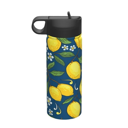 

18 Oz Insulated Sports Bottle Outdoor Sports Gym Handheld Portable Casual Stainless Steel Water Bottle Straw With Lid Tropical Yellow Lemons