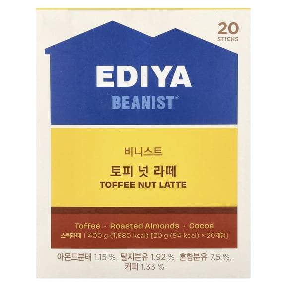 Ediya Beanist®, Toffee Nut Latte, 20 Sticks, 0.7 oz (20 g) Each