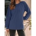 thumbnail image 4 of Womens Long Sleeve Shirts Lace Tops Business Casual Fall Fashion Outfits Clothes Knitted Y2k Blouses Navy Blue M, 4 of 8
