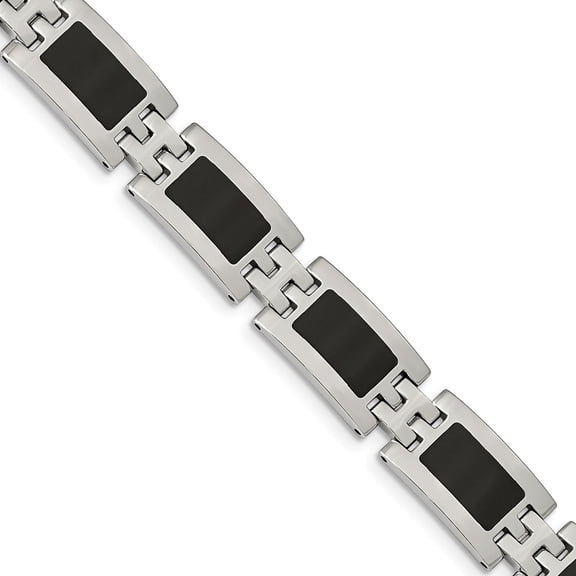 White Stainless Steel bracelet Men's Black 9 in 11 mm