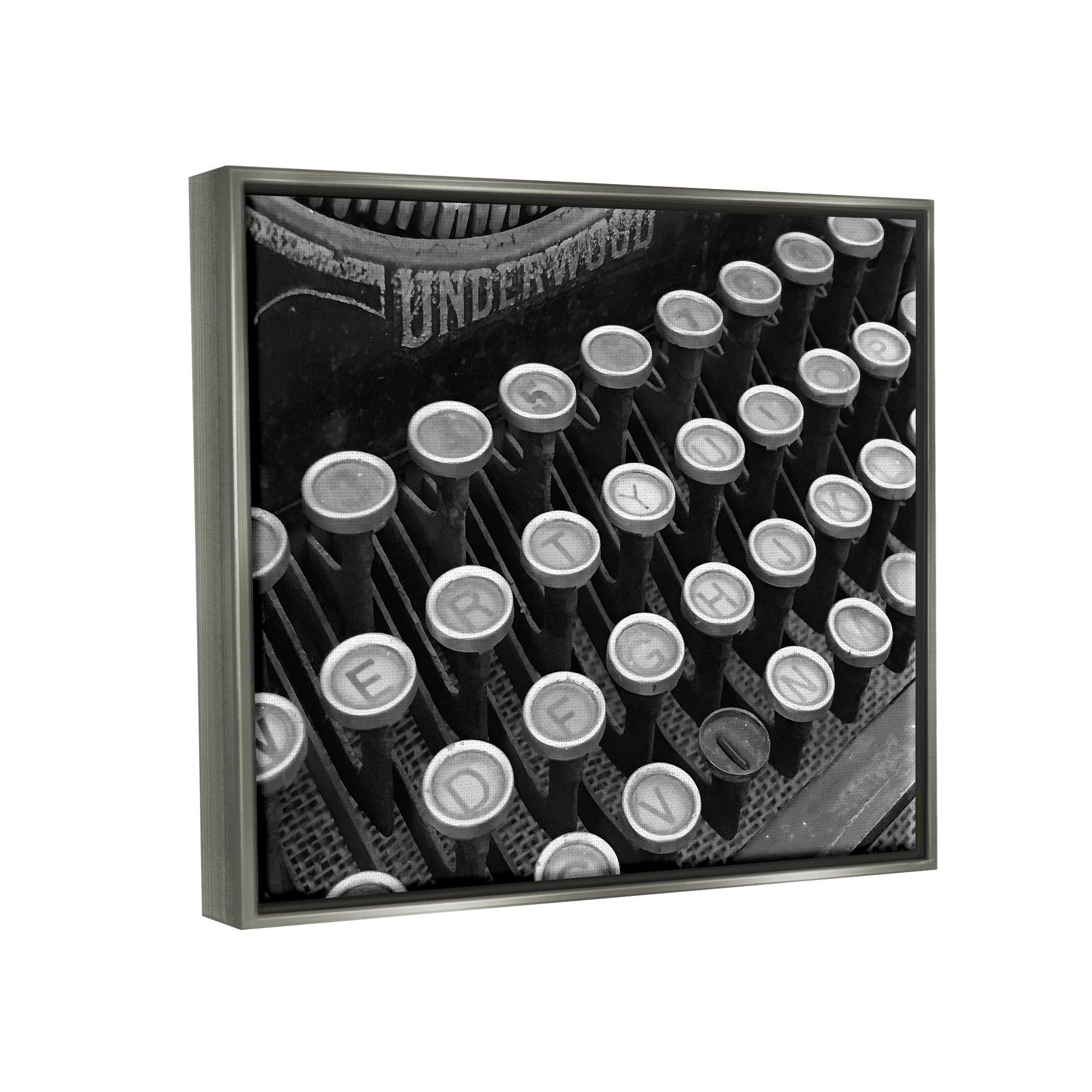 Stupell Industries Antique Typewriter Keys Literature & Flim Photography Gray Floater Framed Canvas Art Print Wall Art, 31 x 25