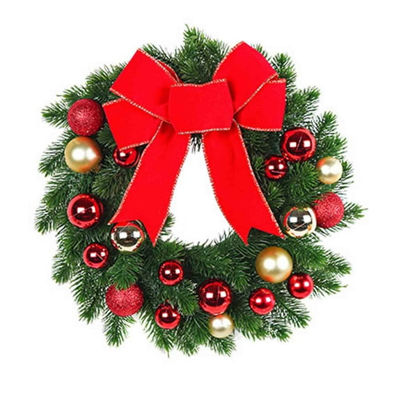 Cinvoph 11.8" Christmas Artificial Bow Wreath, Exquisite Wreath with Xmas Balls, Bow, Pinecone and Berries for Front Door Wall Windows Xmas Ornament, B